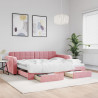 Sofa rozsuwana z szufladami, różowa, 90x200 cm, aksamit