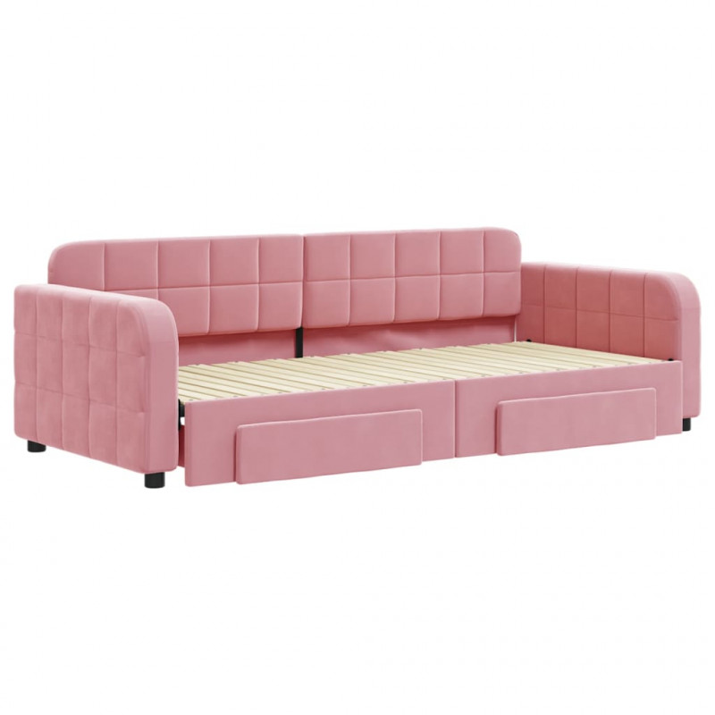 Sofa rozsuwana z szufladami, różowa, 90x200 cm, aksamit