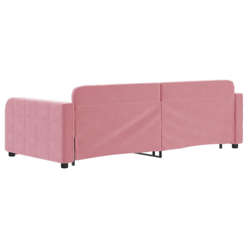 Sofa rozsuwana z szufladami, różowa, 90x200 cm, aksamit