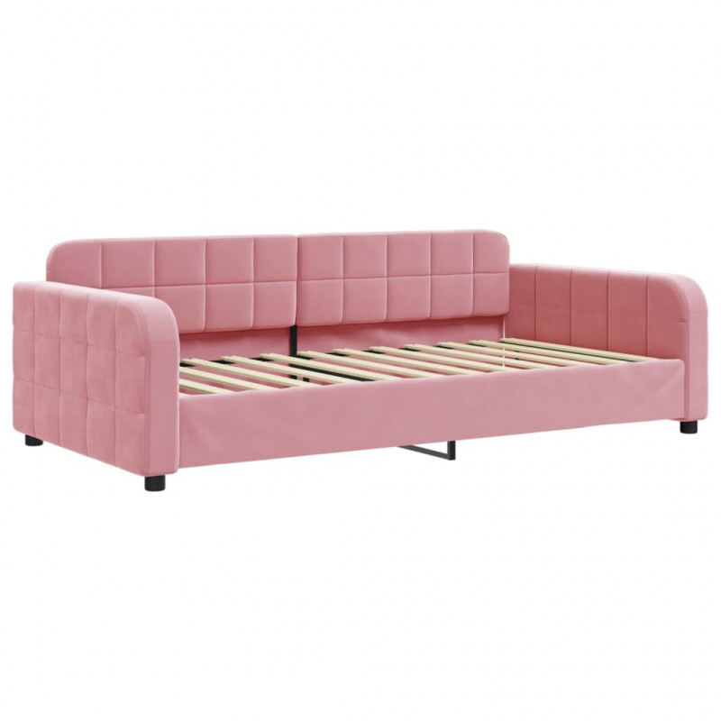 Sofa rozsuwana z szufladami, różowa, 90x200 cm, aksamit