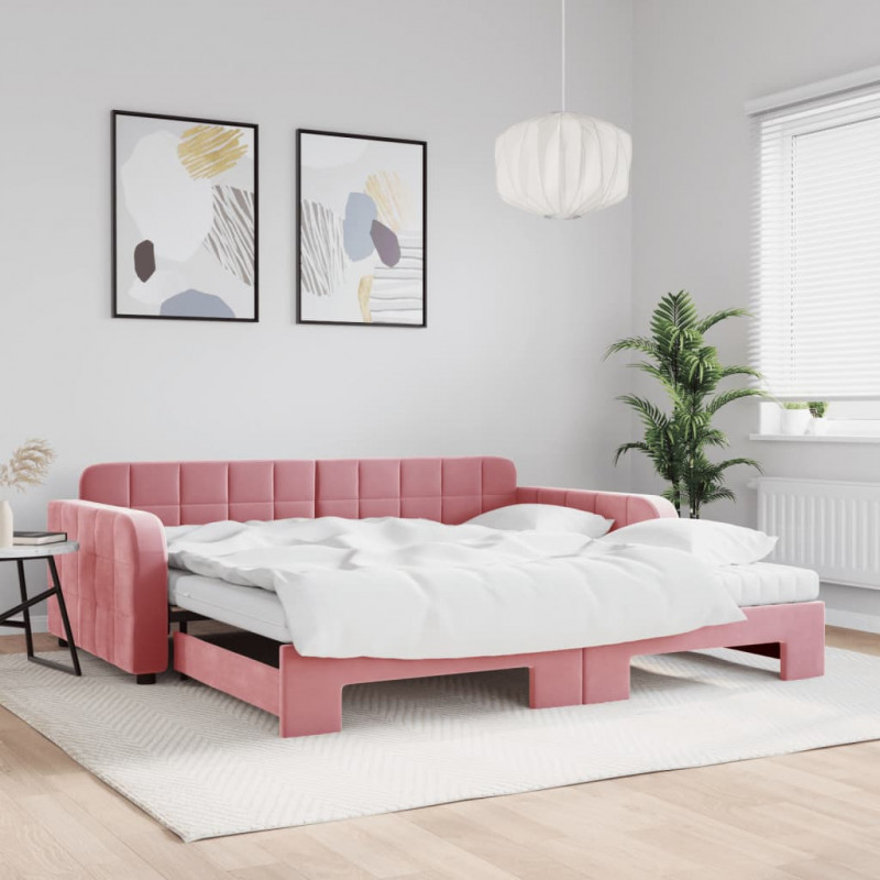 Sofa rozsuwana z materacami, różowa, 100x200 cm, aksamit