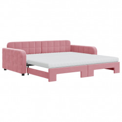 Sofa rozsuwana z materacami, różowa, 100x200 cm, aksamit
