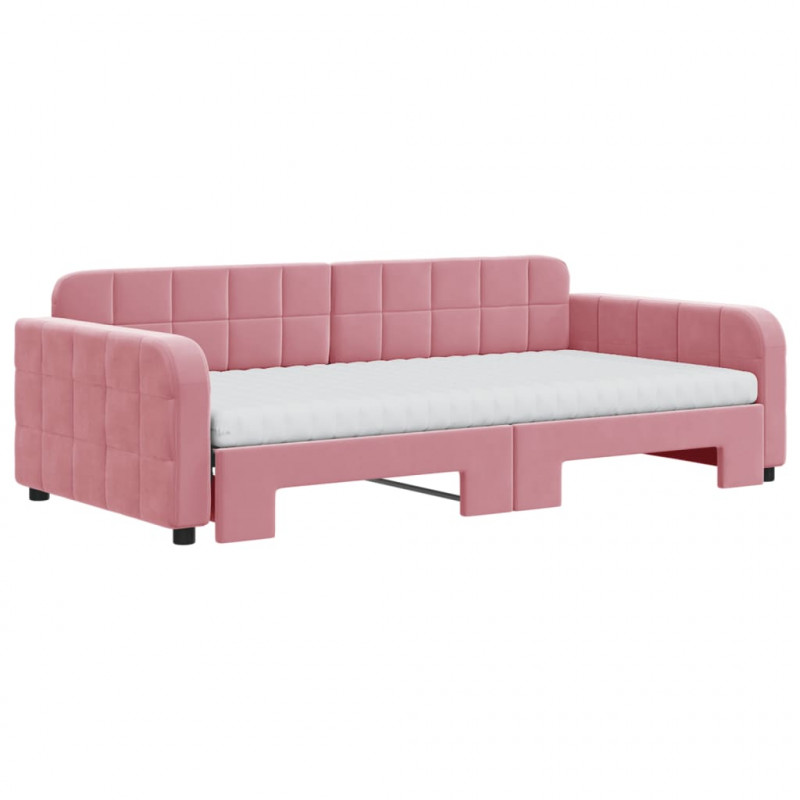 Sofa rozsuwana z materacami, różowa, 100x200 cm, aksamit