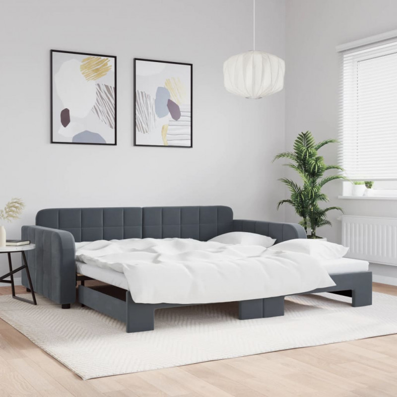 Sofa rozsuwana, ciemnoszara, 100x200 cm, aksamit