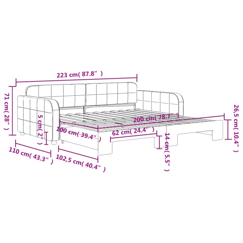 Sofa rozsuwana, ciemnoszara, 100x200 cm, aksamit