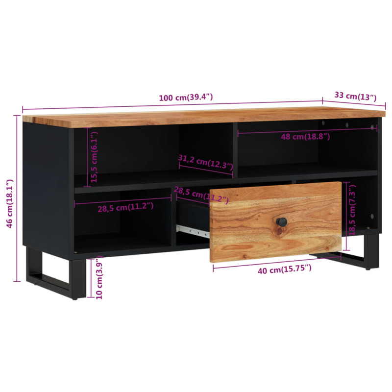 Szafka RTV, 100x33x46 cm, akacja i materiał drewnopochodny