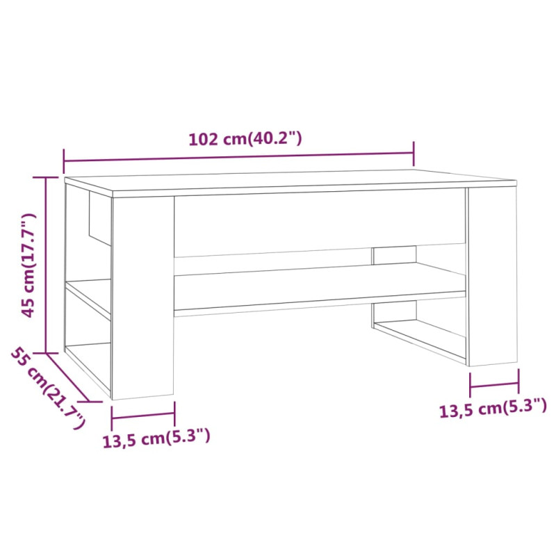 Stolik kawowy, brązowy dąb 102x55x45 cm materiał drewnopochodny