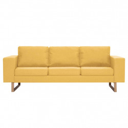 Sofa 3-osobowa, tapicerowana tkaniną, żółta