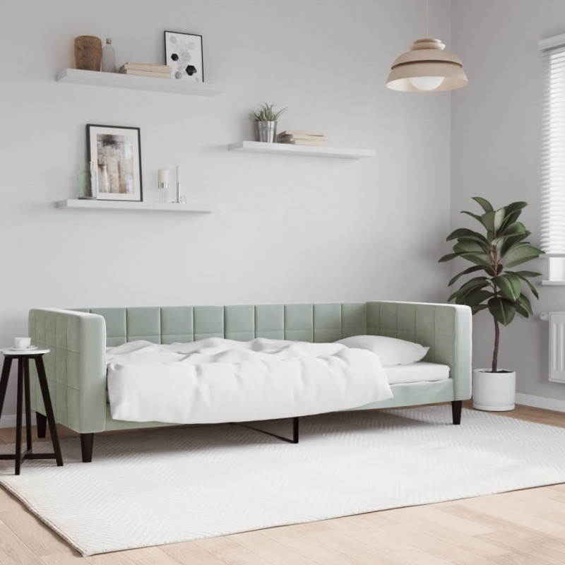 Sofa z funkcją spania, jasnoszara, 80x200 cm, obita aksamitem