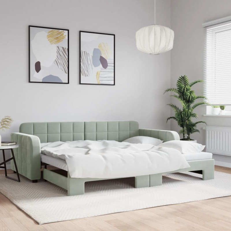 Sofa rozsuwana, jasnoszara, 90x200 cm, aksamit