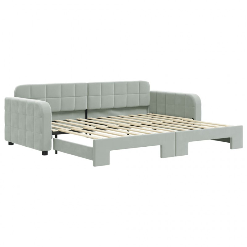 Sofa rozsuwana, jasnoszara, 90x200 cm, aksamit