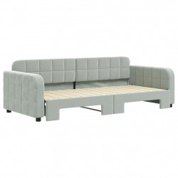 Sofa rozsuwana, jasnoszara, 90x200 cm, aksamit