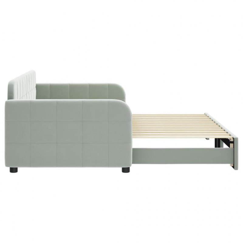 Sofa rozsuwana, jasnoszara, 90x200 cm, aksamit