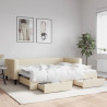 Sofa rozsuwana z szufladami, kremowa, 90x200 cm, tkanina