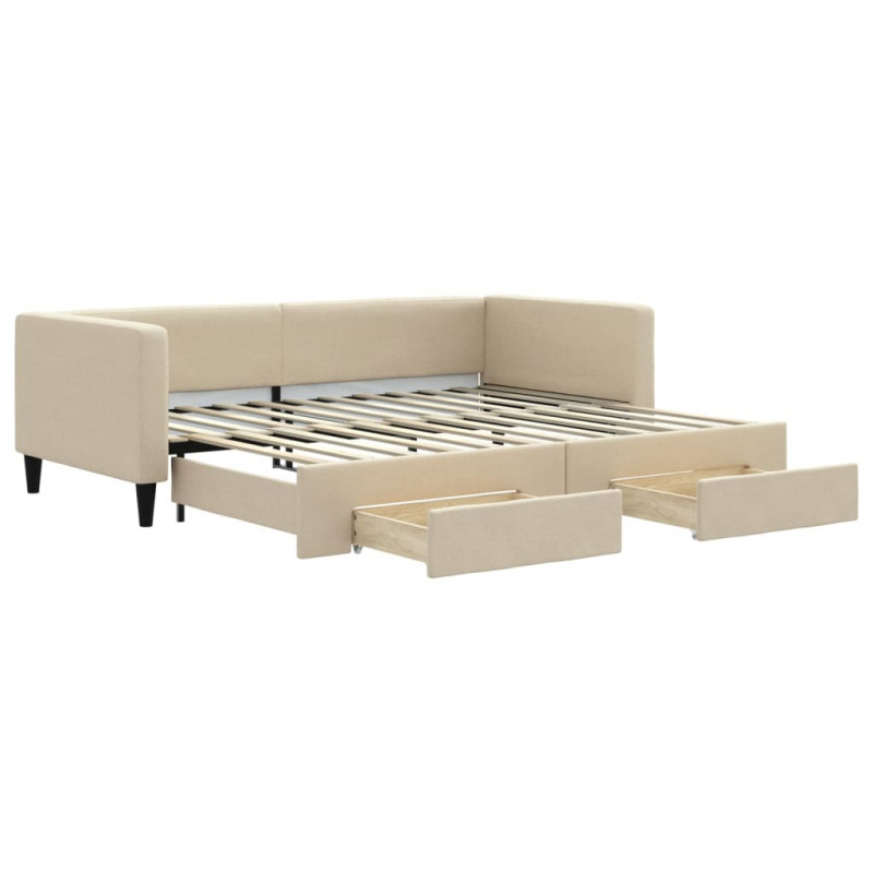 Sofa rozsuwana z szufladami, kremowa, 90x200 cm, tkanina
