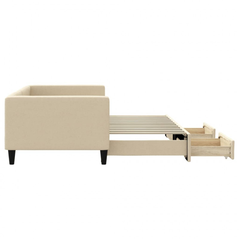 Sofa rozsuwana z szufladami, kremowa, 90x200 cm, tkanina