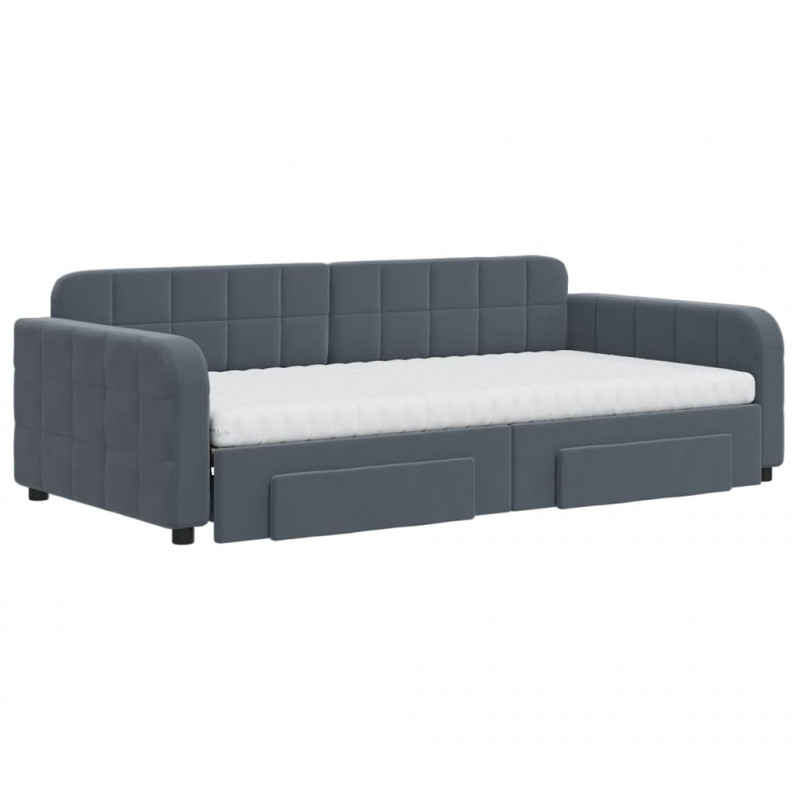 Sofa rozsuwana z szufladami, ciemnoszara, 100x200 cm, aksamit