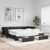 Sofa rozsuwana z szufladami, czarna, 100x200 cm, tkanina