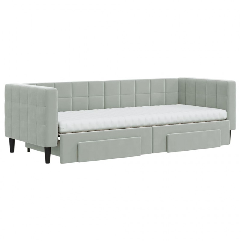 Sofa rozsuwana z szufladami, jasnoszara, 80x200 cm, aksamit