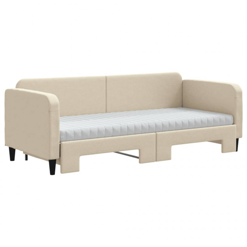 Sofa rozsuwana z materacami, kremowa, 80x200 cm, tkanina