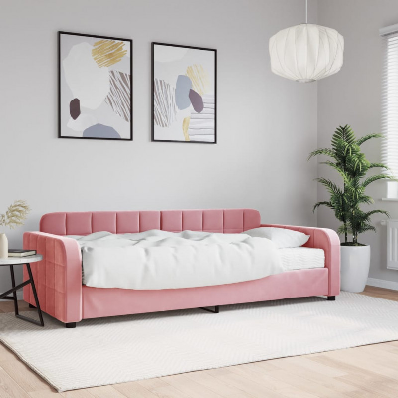 Sofa z materacem do spania, różowa, 90x200 cm, aksamit