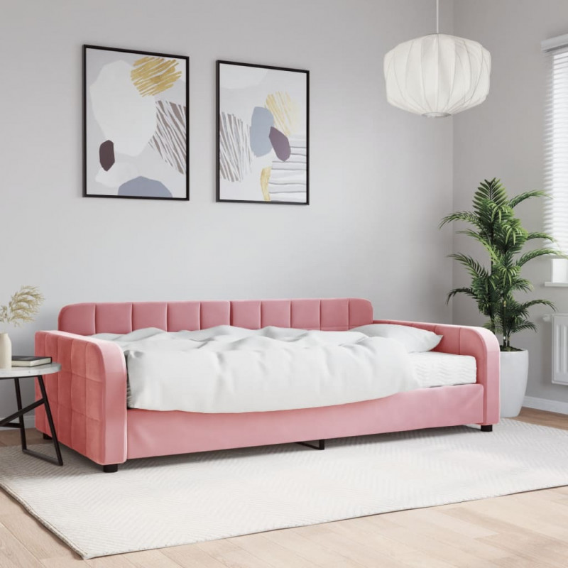 Sofa z materacem do spania, różowa, 100x200 cm, aksamit