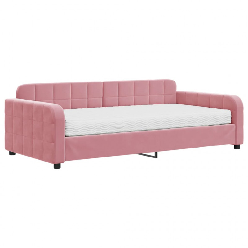 Sofa z materacem do spania, różowa, 100x200 cm, aksamit