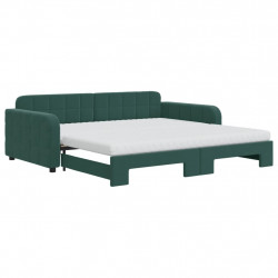 Sofa rozsuwana z materacami, ciemnozielona, 100x200 cm, aksamit