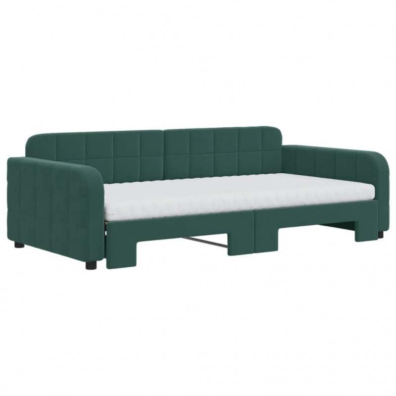 Sofa rozsuwana z materacami, ciemnozielona, 100x200 cm, aksamit