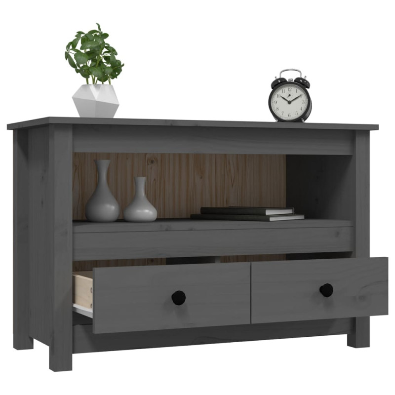 Szafka pod telewizor, szara, 79x35x52 cm, lite drewno sosnowe
