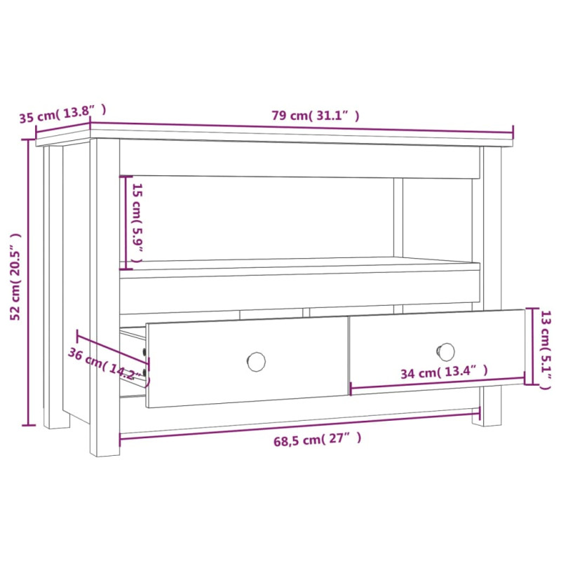 Szafka pod telewizor, szara, 79x35x52 cm, lite drewno sosnowe