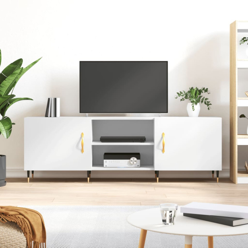 Szafka pod TV, biała, 150x30x50 cm, materiał drewnopochodny