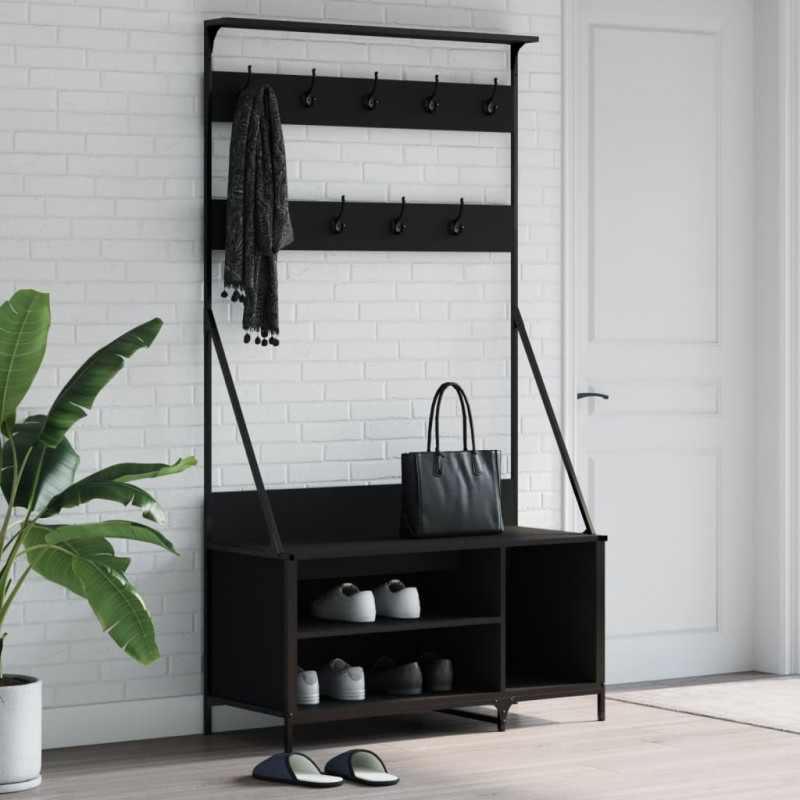 Wieszak na ubrania z miejscem na buty, czarny, 100x41x184 cm