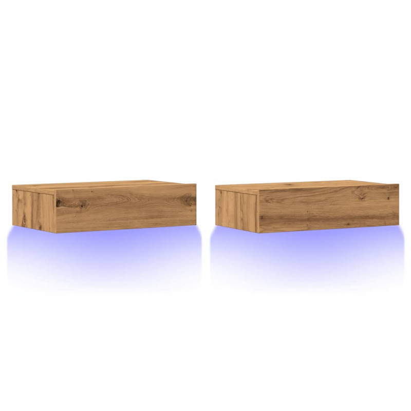 Szafki pod TV z LED, 2 szt., dąb artisan, 60x35x15,5 cm
