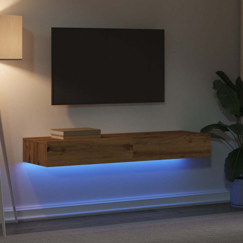 Szafki pod TV z LED, 2 szt., dąb artisan, 60x35x15,5 cm