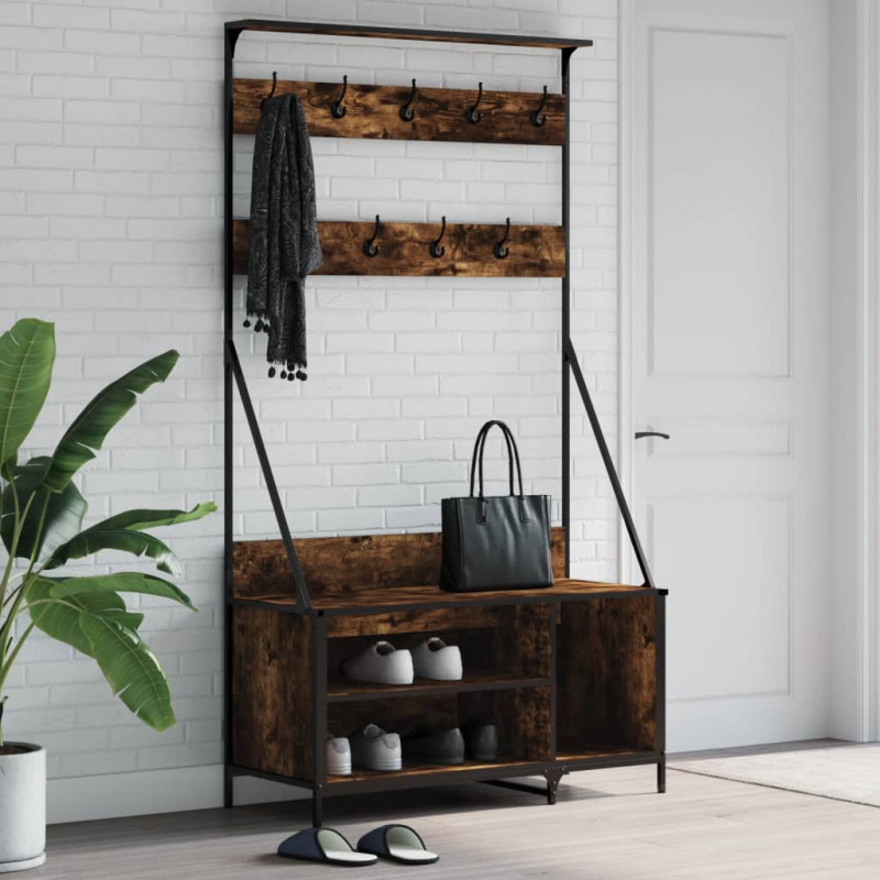 Wieszak na ubrania z miejscem na buty, ciemny dąb 100x41x184 cm