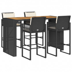 5-cz. zestaw mebli barowych z poduszkami, czarny
