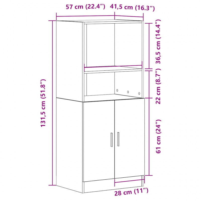 Szafka kuchenna, stare drewno, 57x41,5x131,5 cm