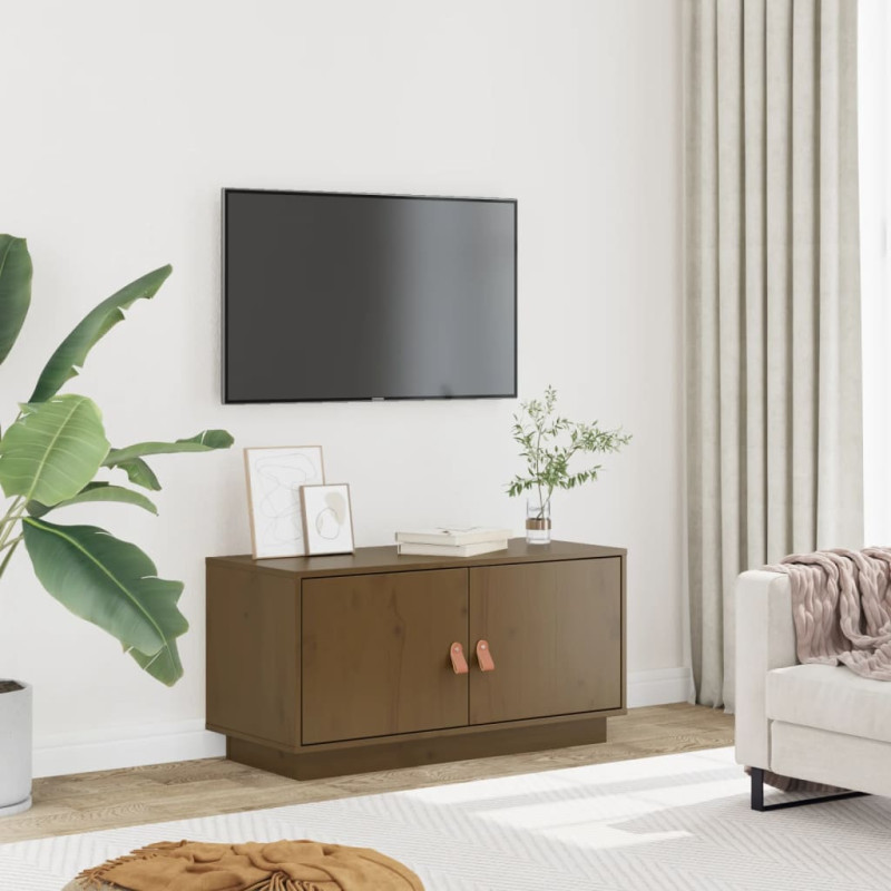 Szafka pod TV, miodowy brąz, 80x34x40 cm, lite drewno sosnowe