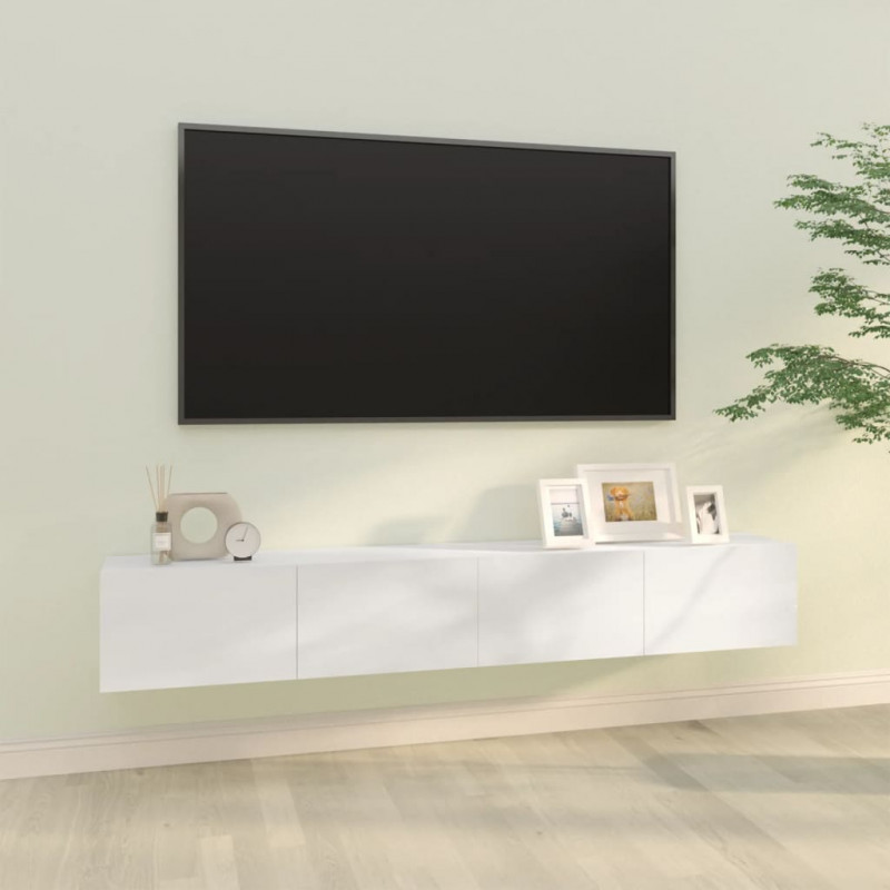 Szafki ścienne pod TV, 2 szt, biel, wysoki połysk, 100x30x30 cm