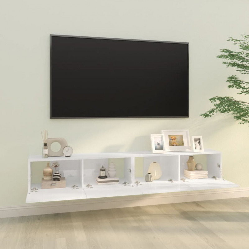 Szafki ścienne pod TV, 2 szt, biel, wysoki połysk, 100x30x30 cm