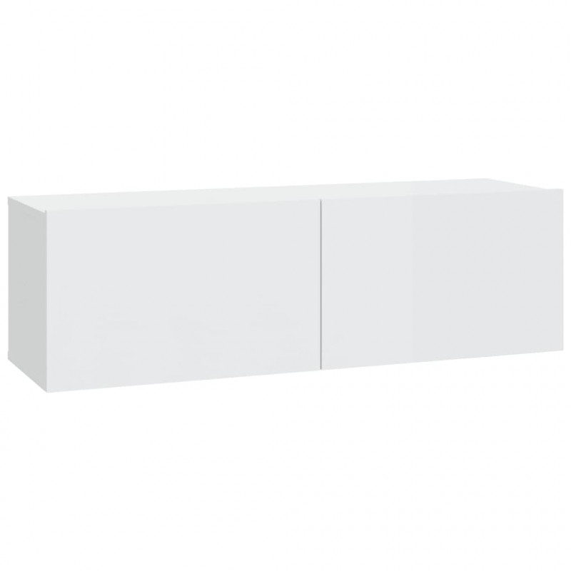 Szafki ścienne pod TV, 2 szt, biel, wysoki połysk, 100x30x30 cm
