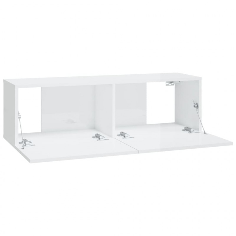 Szafki ścienne pod TV, 2 szt, biel, wysoki połysk, 100x30x30 cm