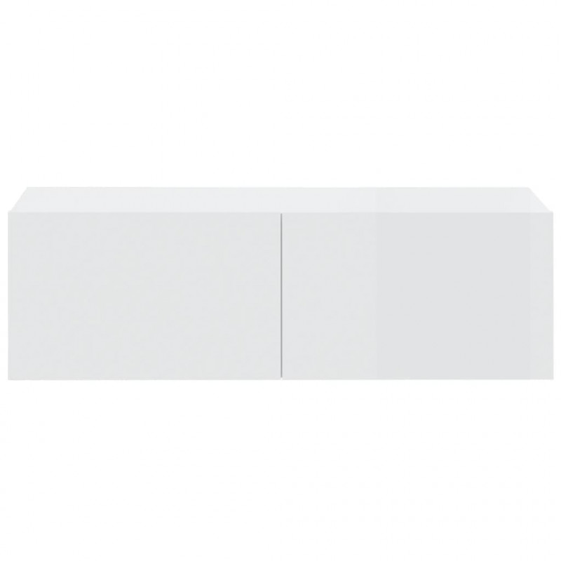 Szafki ścienne pod TV, 2 szt, biel, wysoki połysk, 100x30x30 cm