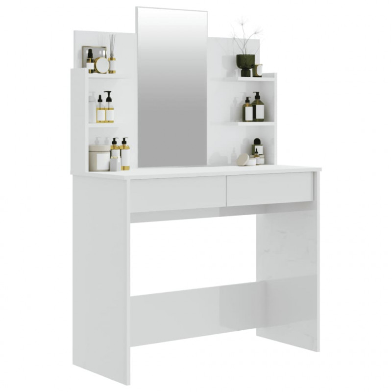 Toaletka z lustrem, biała, wysoki połysk, 96x40x142 cm