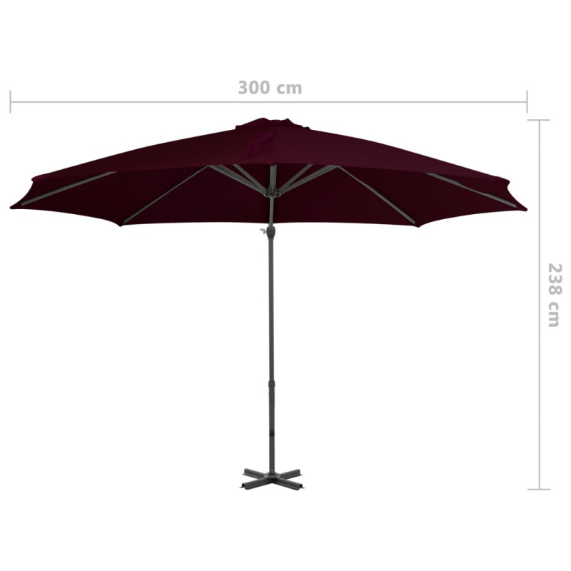 Parasol wiszący z aluminiowym słupkiem, 300 cm, czerwony