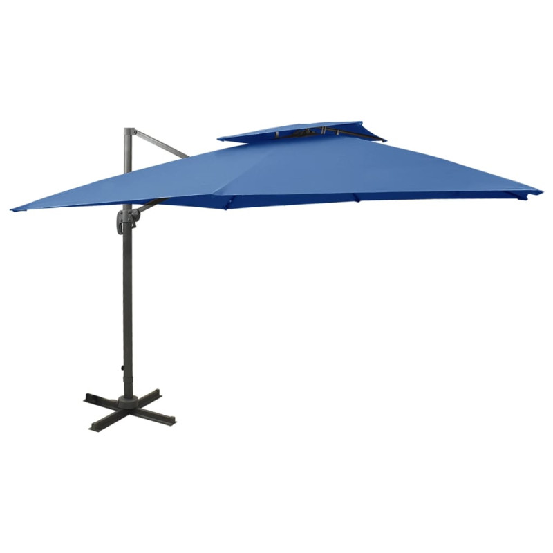 Parasol wiszący z podwójną czaszą, 300x300 cm, niebieski