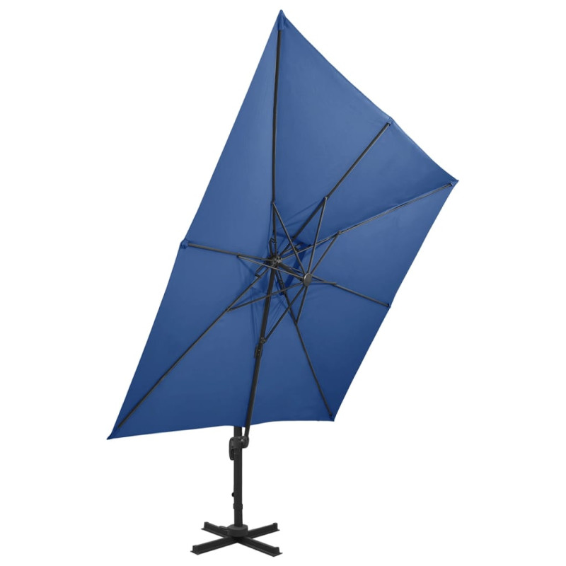 Parasol wiszący z podwójną czaszą, 300x300 cm, niebieski