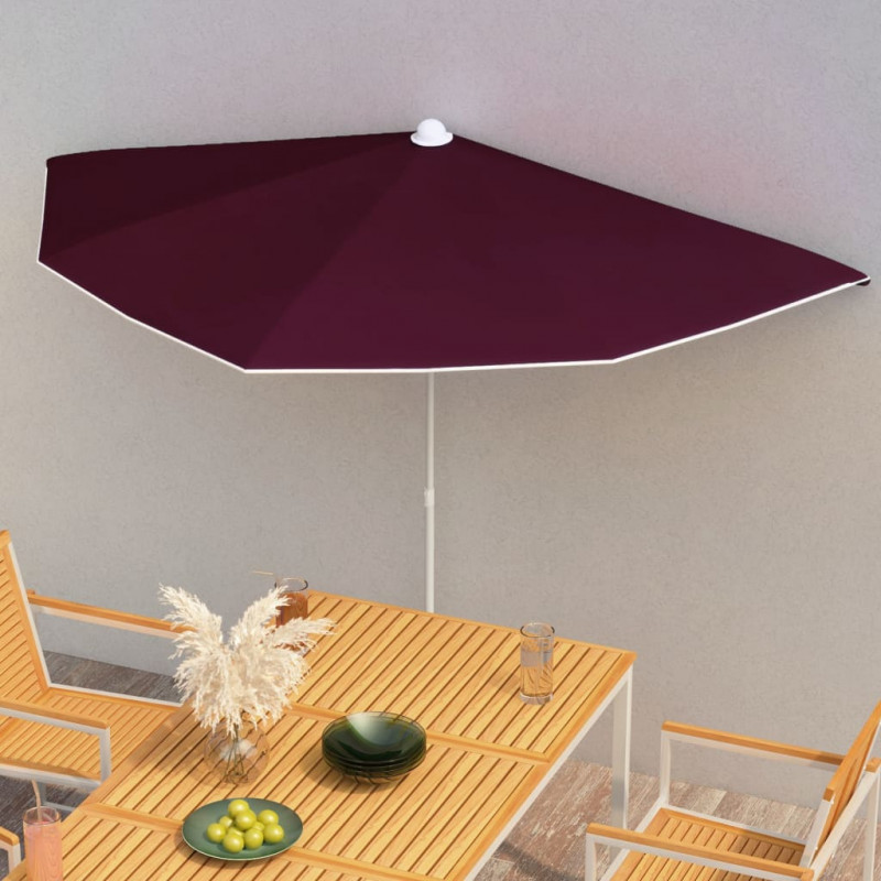 Półokrągły parasol ogrodowy na słupku, 180x90 cm, bordowy