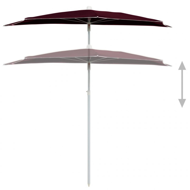 Półokrągły parasol ogrodowy na słupku, 180x90 cm, bordowy